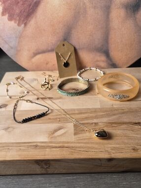Gold Heart Pendant Necklace with Black Inset - Unbranded